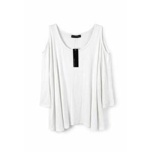 Nally & Millie White Scoop Neck Cold Shoulder Long Sleeve Women's Blouse